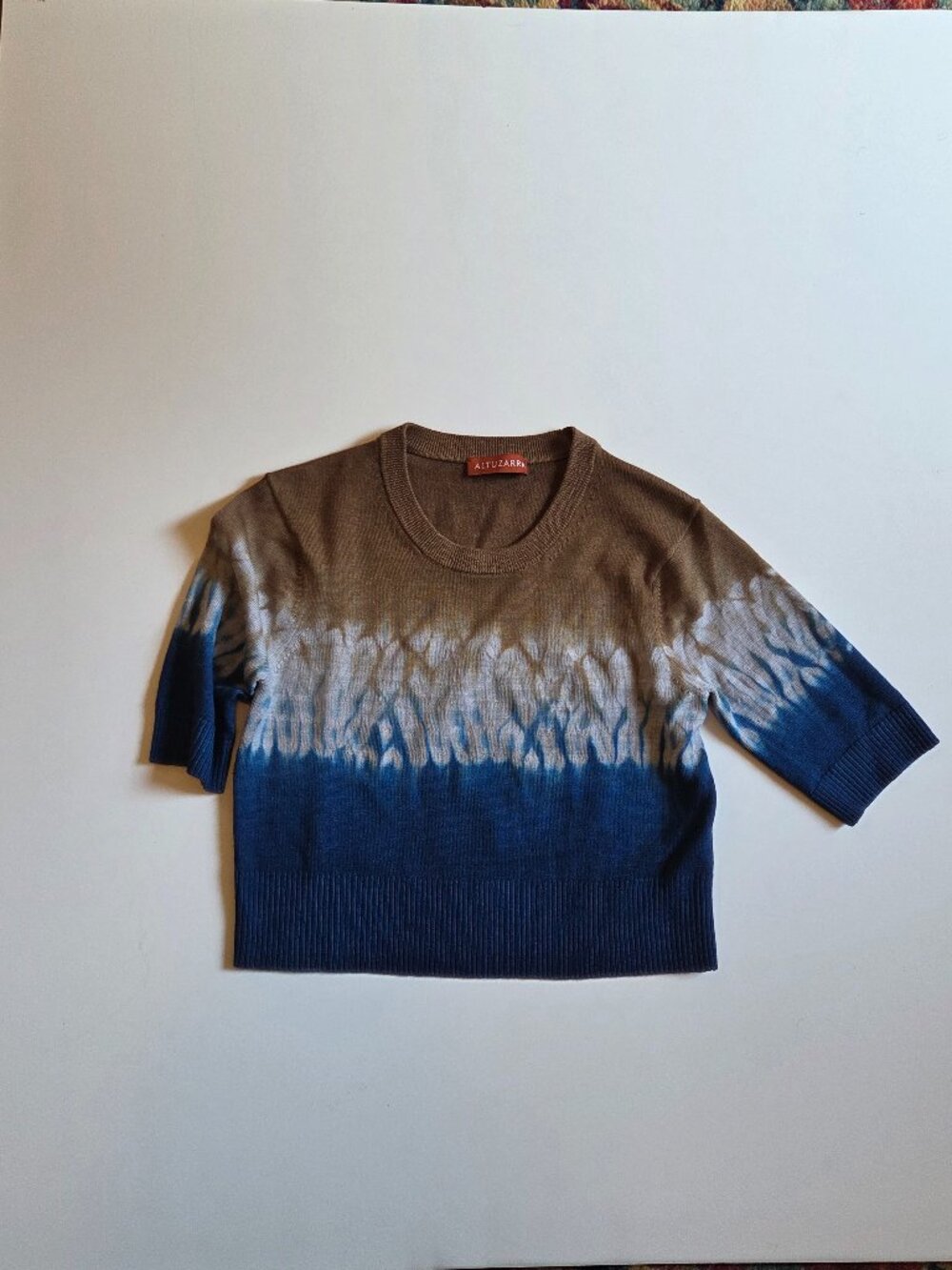 Altuzarra Blue/Brown Tie Dye 3/4 sleeve Crewneck Merino